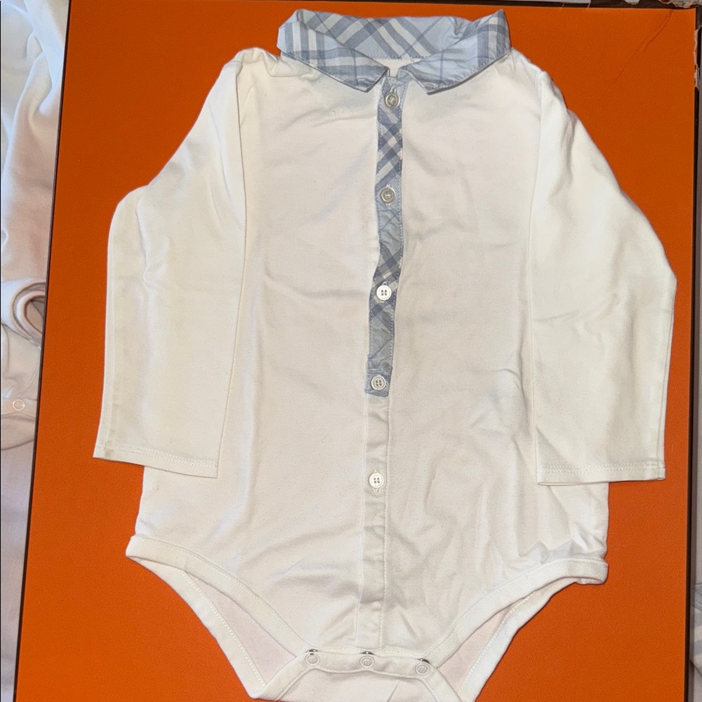 Bundle of 3 White Long Sleeve Baby Onesie with Plaid Collar